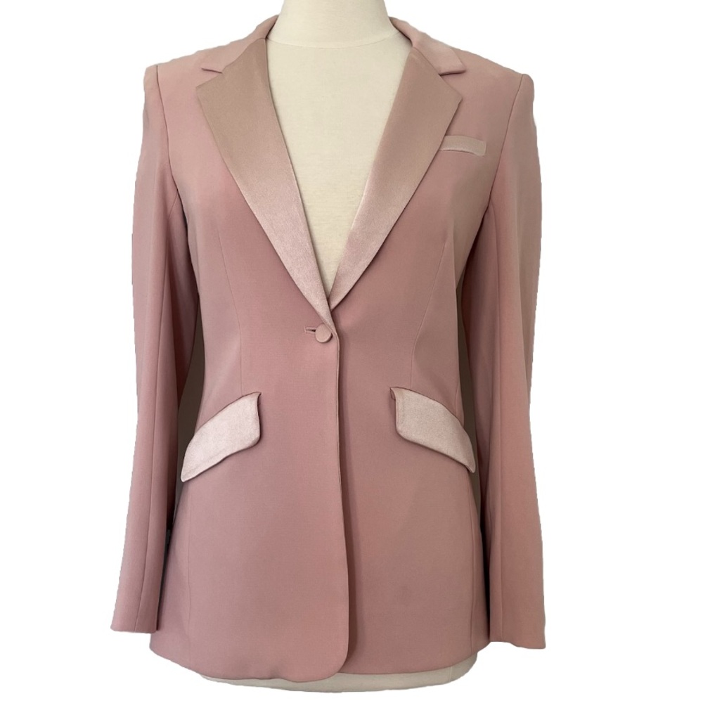 Cinq à Sept Blazer Jacket Women's 4 Dusty Pink Crepe Satin Tuxedo Barbie Lady